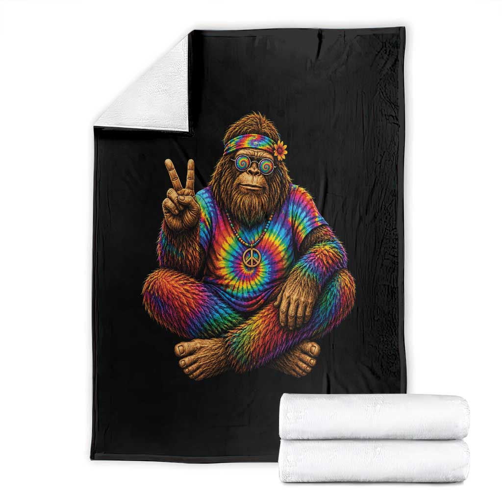 Hippie Bigfoot Peace Sign Tie Dye Sasquatch Throw Blanket