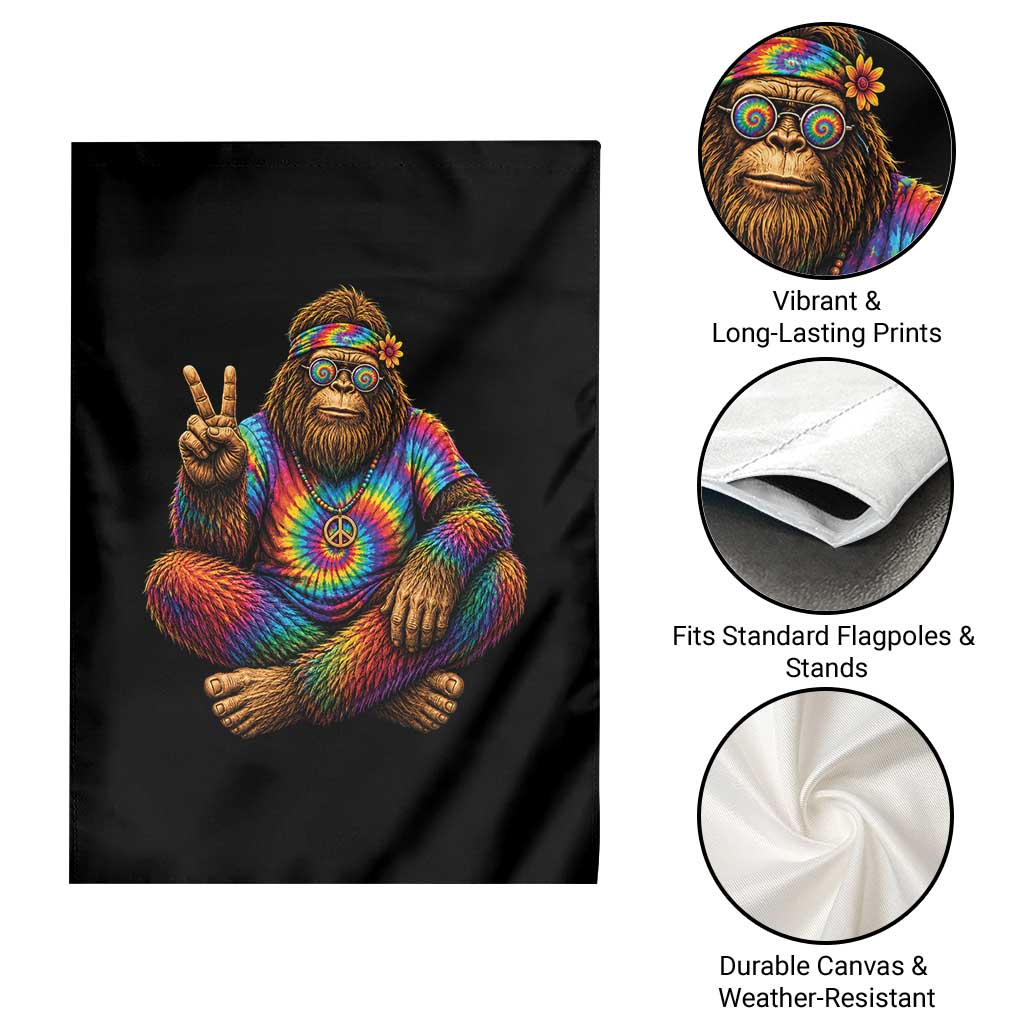 Hippie Bigfoot Peace Sign Tie Dye Sasquatch Garden Flag