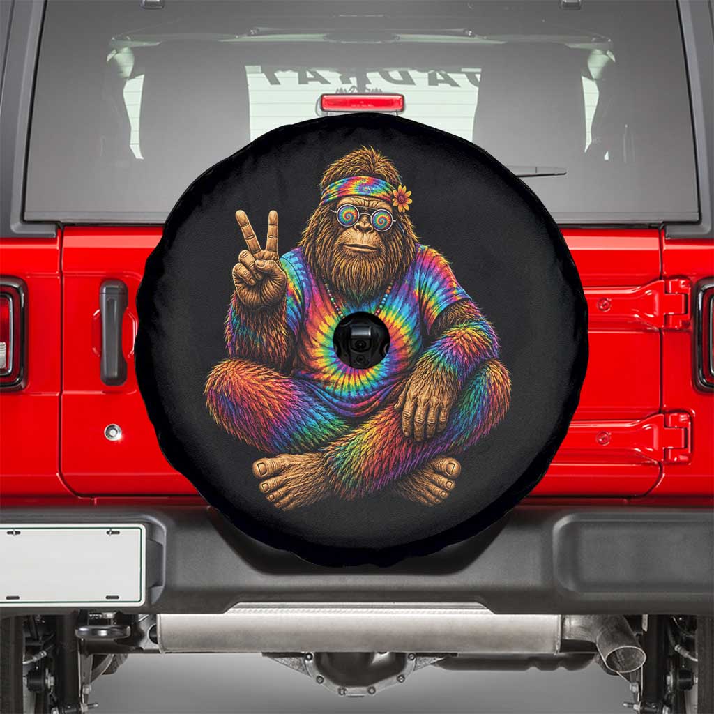 Hippie Bigfoot Peace Sign Tie Dye Sasquatch Spare Tire Cover