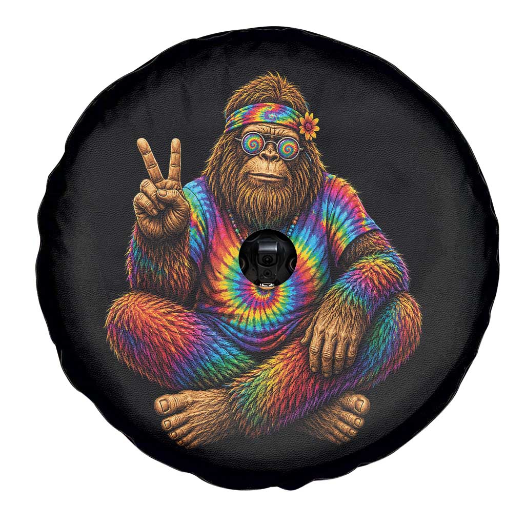 Hippie Bigfoot Peace Sign Tie Dye Sasquatch Spare Tire Cover