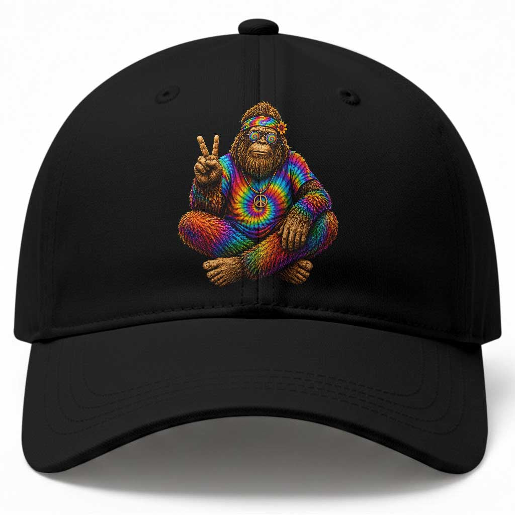 Hippie Bigfoot Peace Sign Tie Dye Sasquatch Baseball Cap