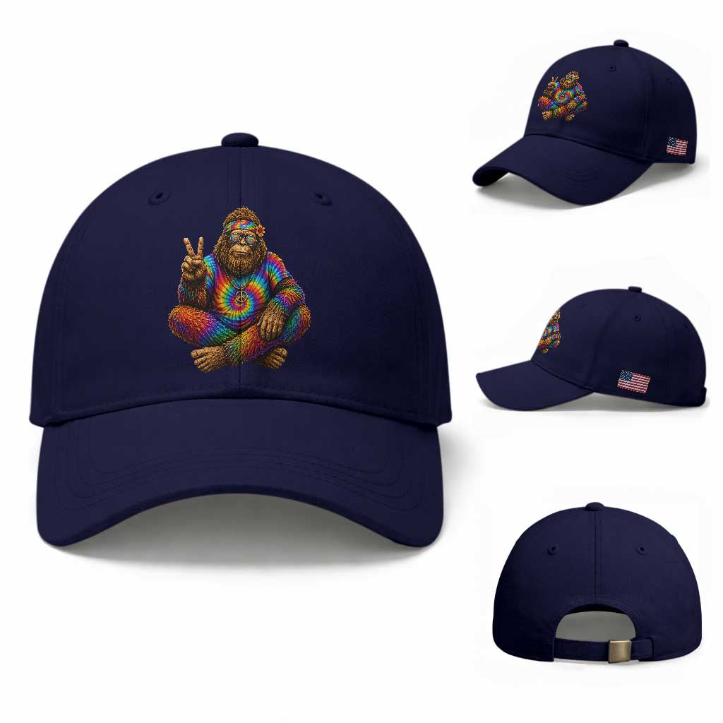 Hippie Bigfoot Peace Sign Tie Dye Sasquatch Baseball Cap