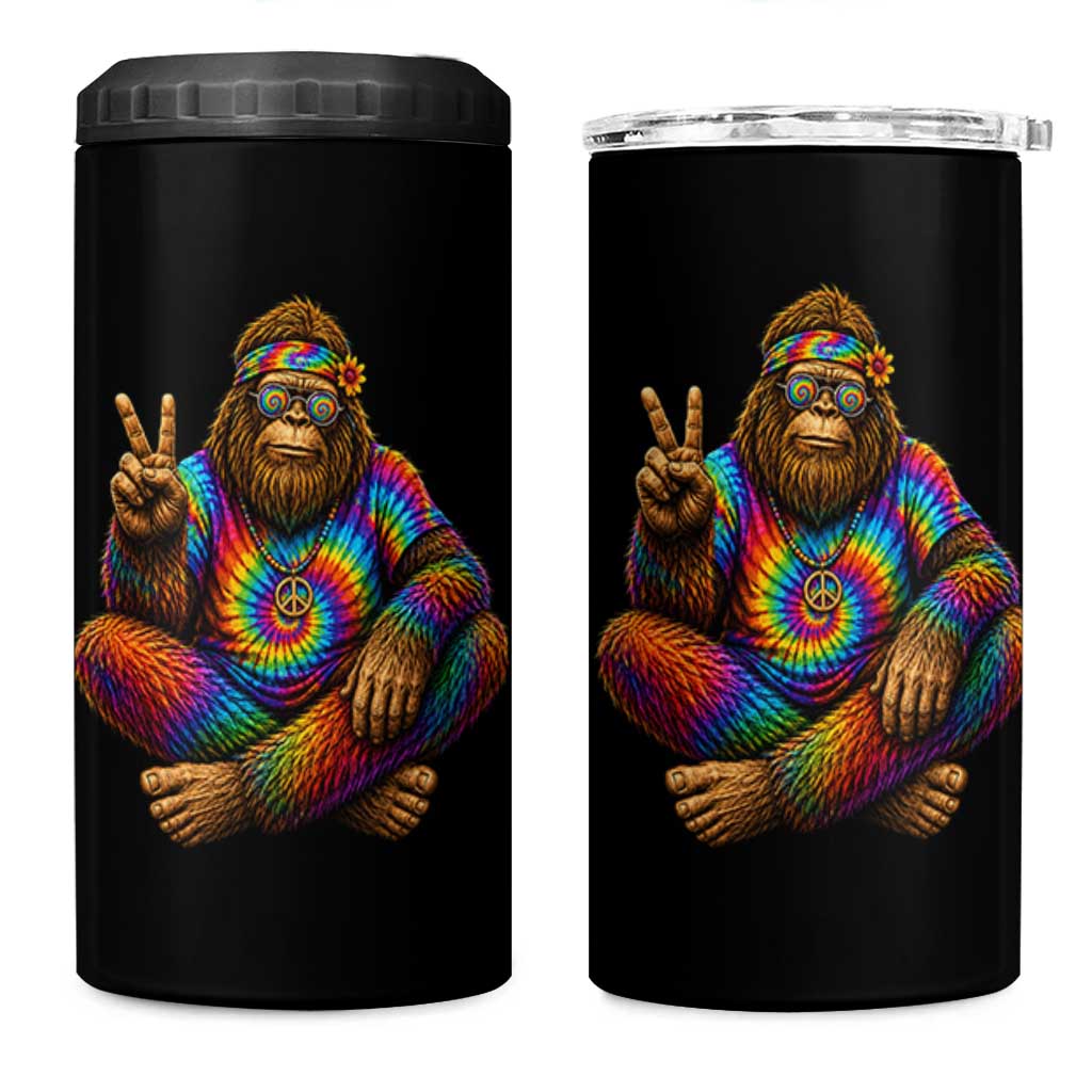Hippie Bigfoot Peace Sign Tie Dye Sasquatch 4 in 1 Can Cooler Tumbler