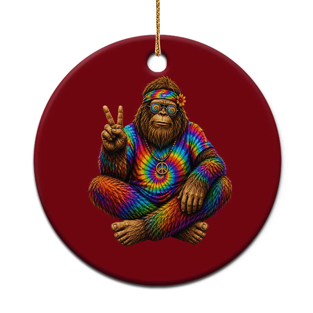 Hippie Bigfoot Peace Sign Tie Dye Sasquatch Ceramic Ornament