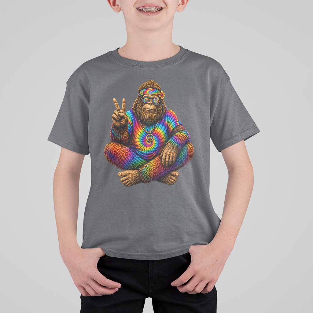 Hippie Bigfoot Peace Sign Tie Dye Sasquatch T Shirt For Kid