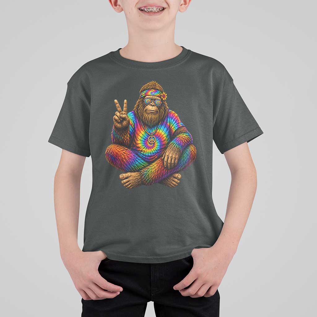 Hippie Bigfoot Peace Sign Tie Dye Sasquatch T Shirt For Kid