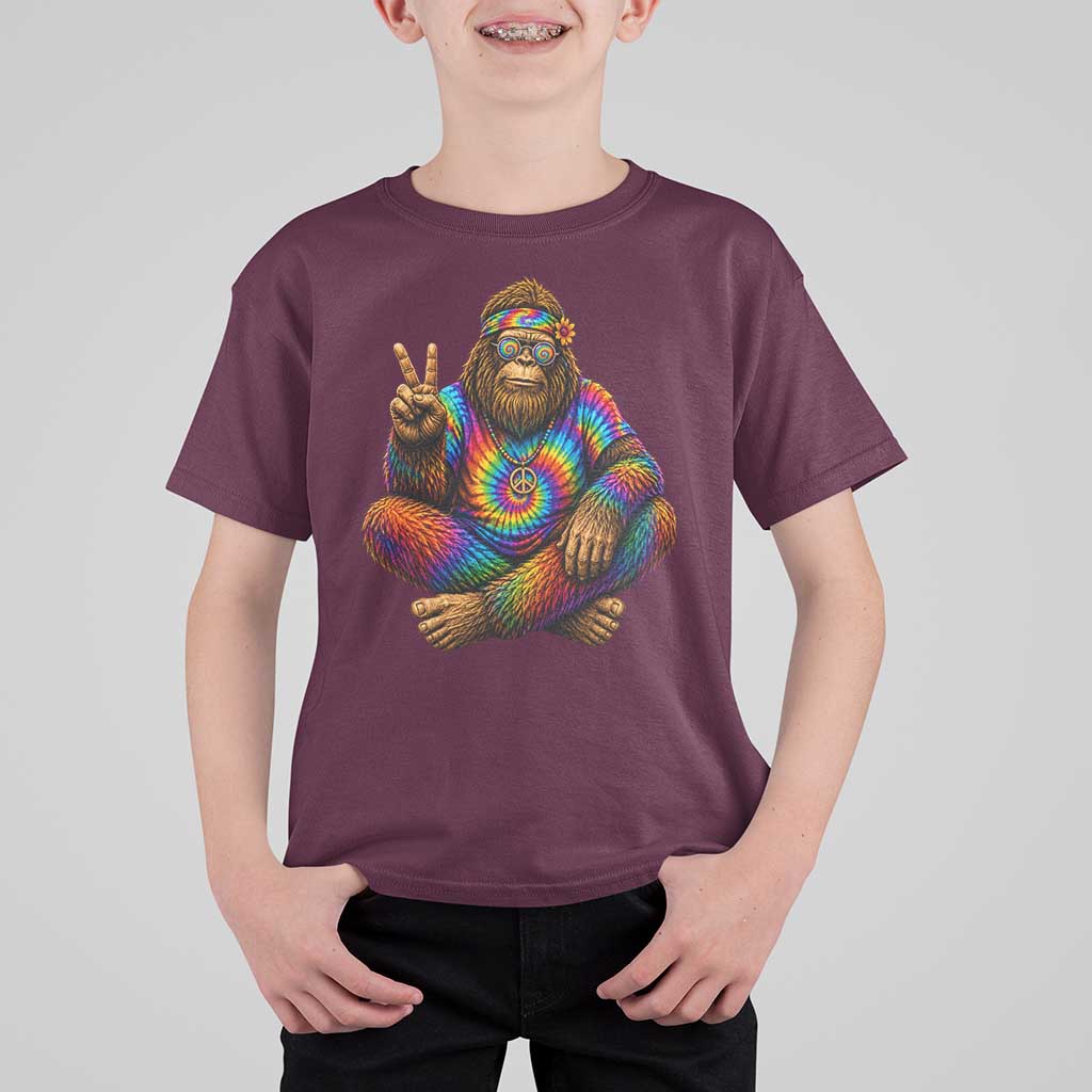 Hippie Bigfoot Peace Sign Tie Dye Sasquatch T Shirt For Kid