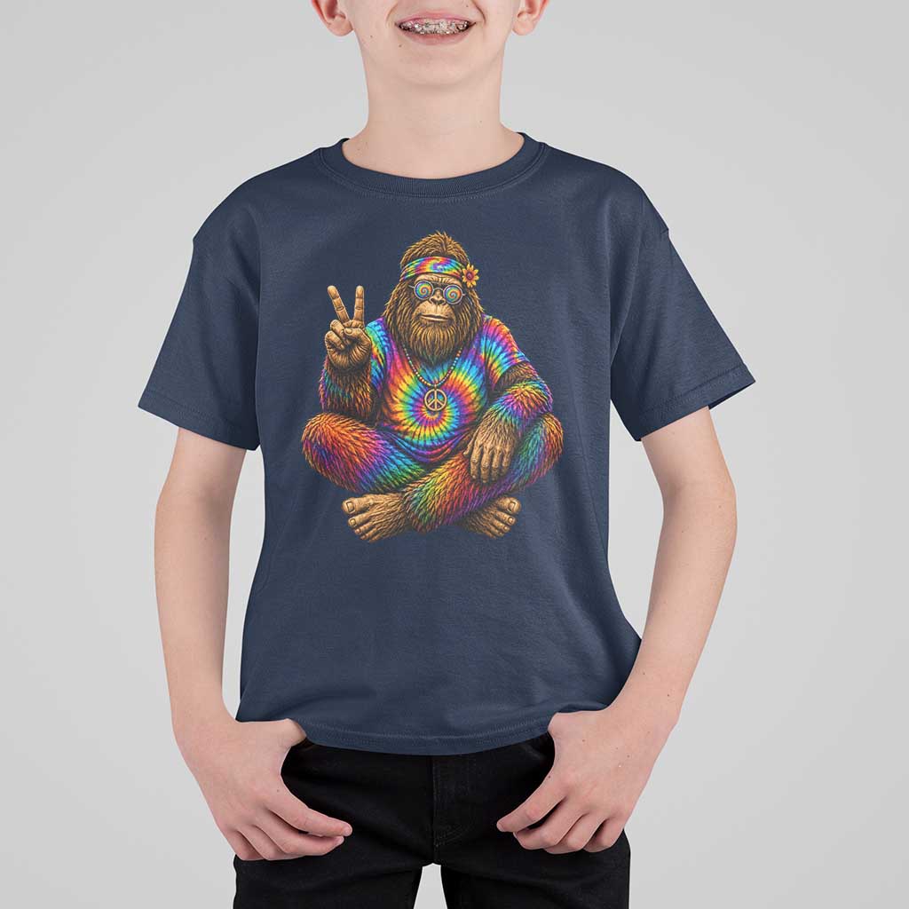 Hippie Bigfoot Peace Sign Tie Dye Sasquatch T Shirt For Kid