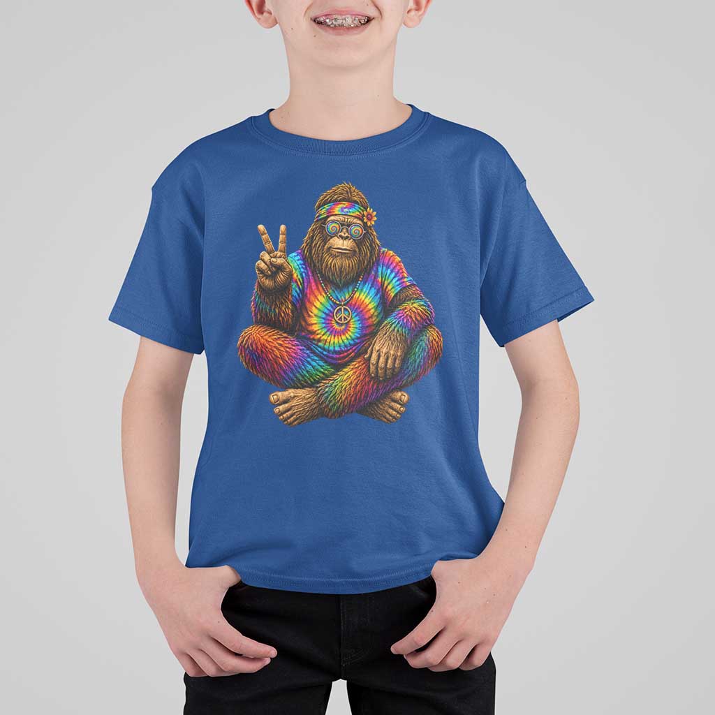 Hippie Bigfoot Peace Sign Tie Dye Sasquatch T Shirt For Kid
