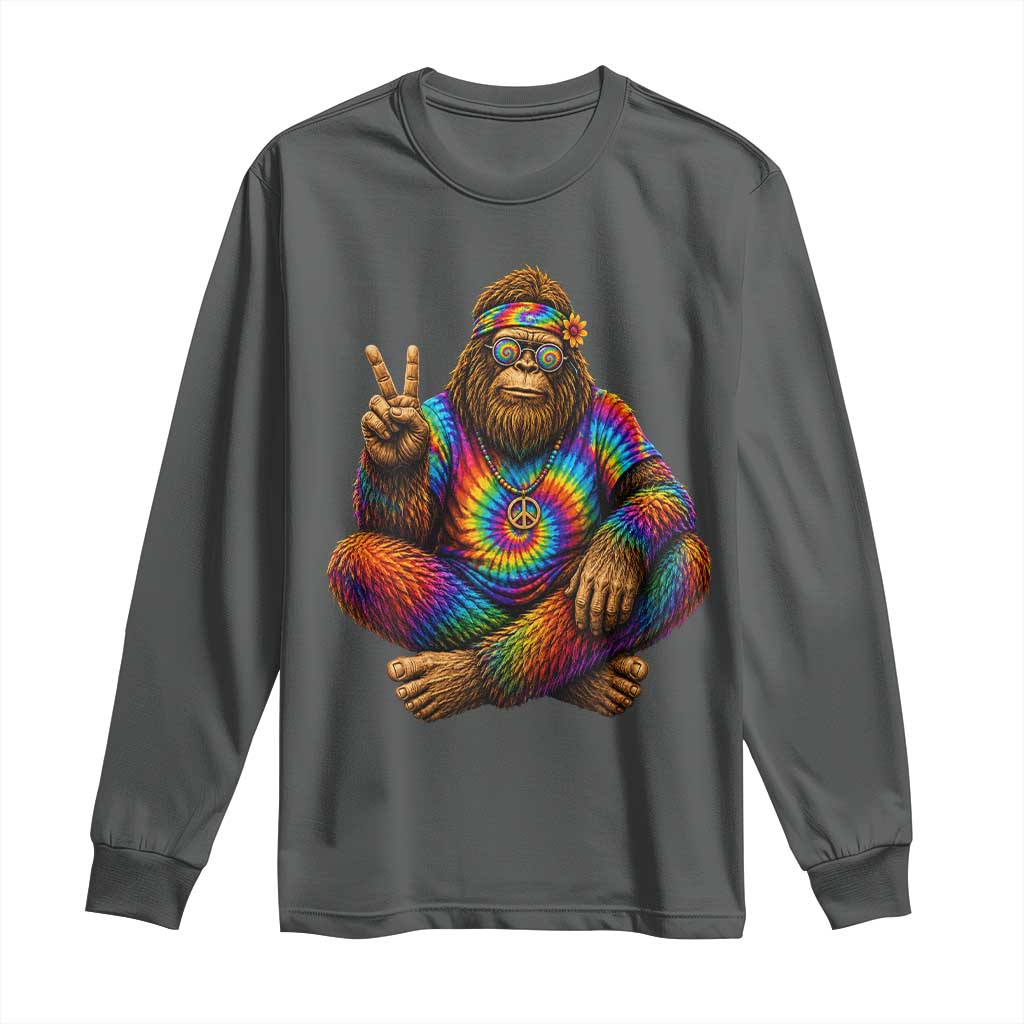 Hippie Bigfoot Peace Sign Tie Dye Sasquatch Long Sleeve Shirt