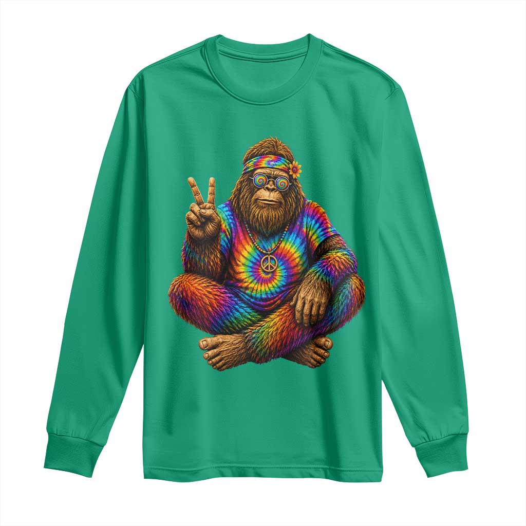 Hippie Bigfoot Peace Sign Tie Dye Sasquatch Long Sleeve Shirt