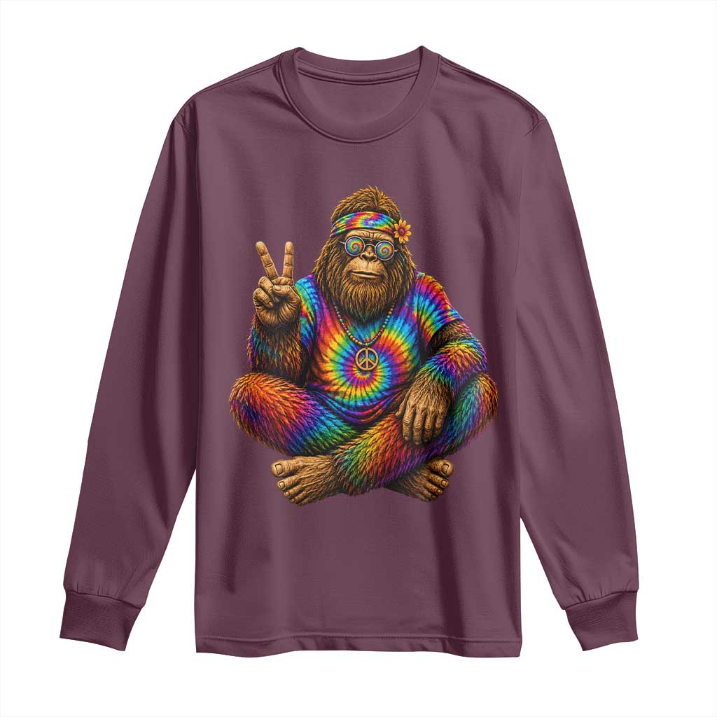 Hippie Bigfoot Peace Sign Tie Dye Sasquatch Long Sleeve Shirt