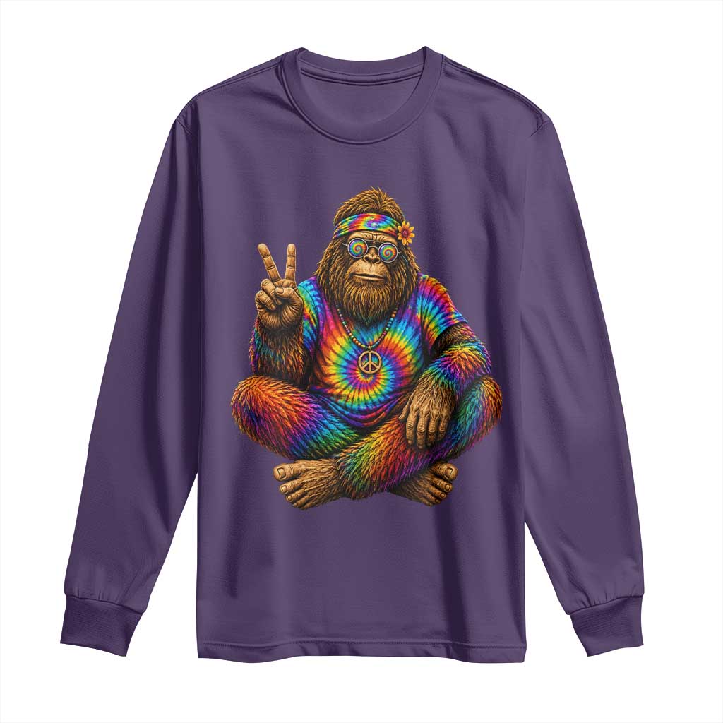 Hippie Bigfoot Peace Sign Tie Dye Sasquatch Long Sleeve Shirt