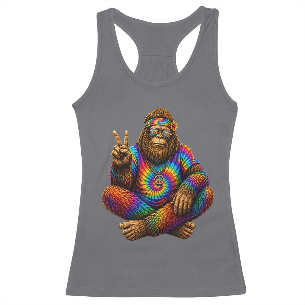 Hippie Bigfoot Peace Sign Tie Dye Sasquatch Racerback Tank Top