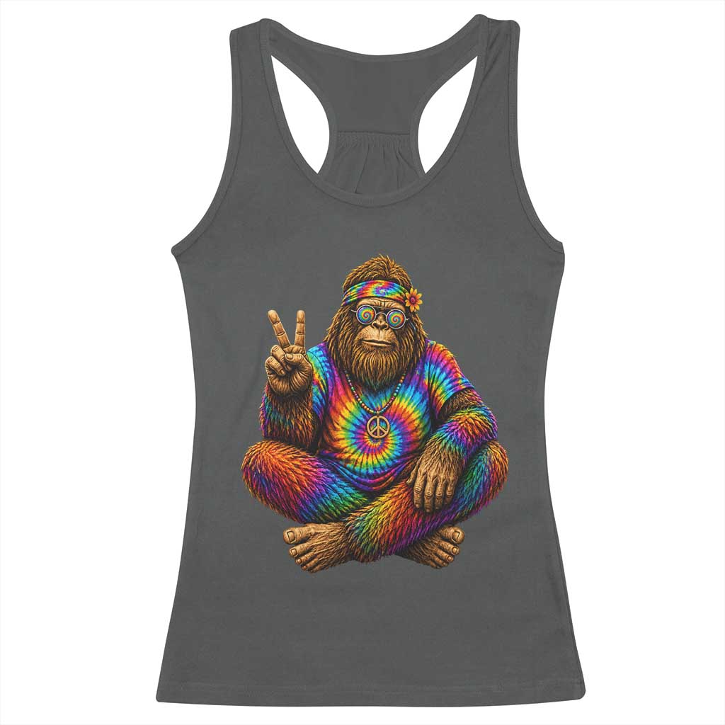 Hippie Bigfoot Peace Sign Tie Dye Sasquatch Racerback Tank Top