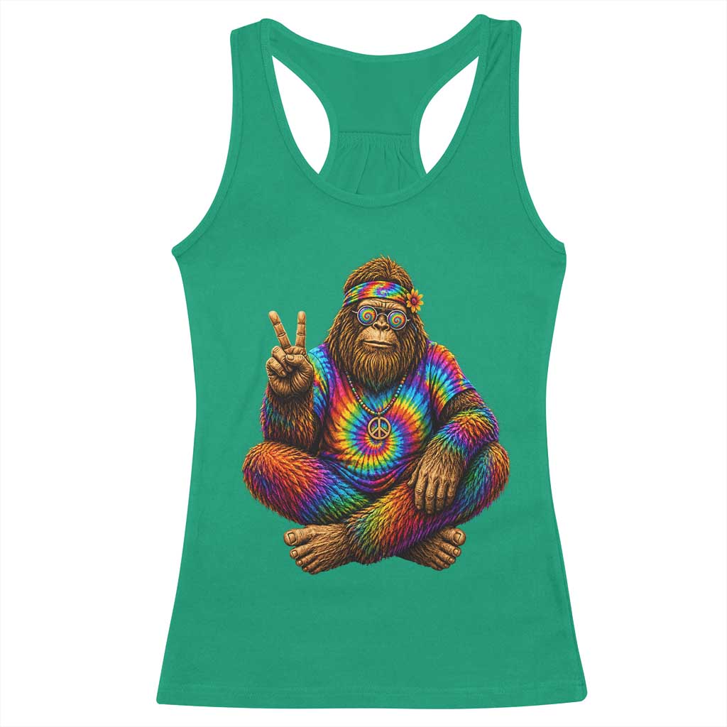 Hippie Bigfoot Peace Sign Tie Dye Sasquatch Racerback Tank Top