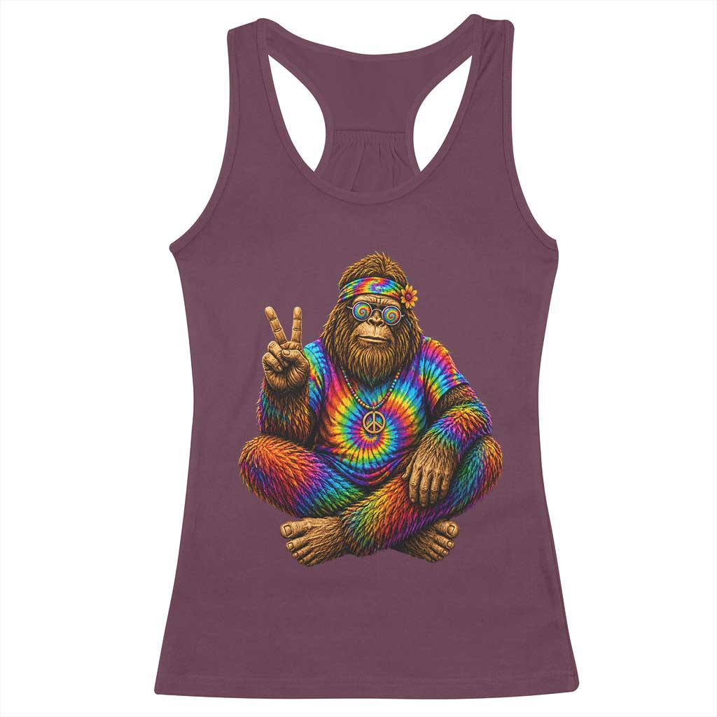 Hippie Bigfoot Peace Sign Tie Dye Sasquatch Racerback Tank Top