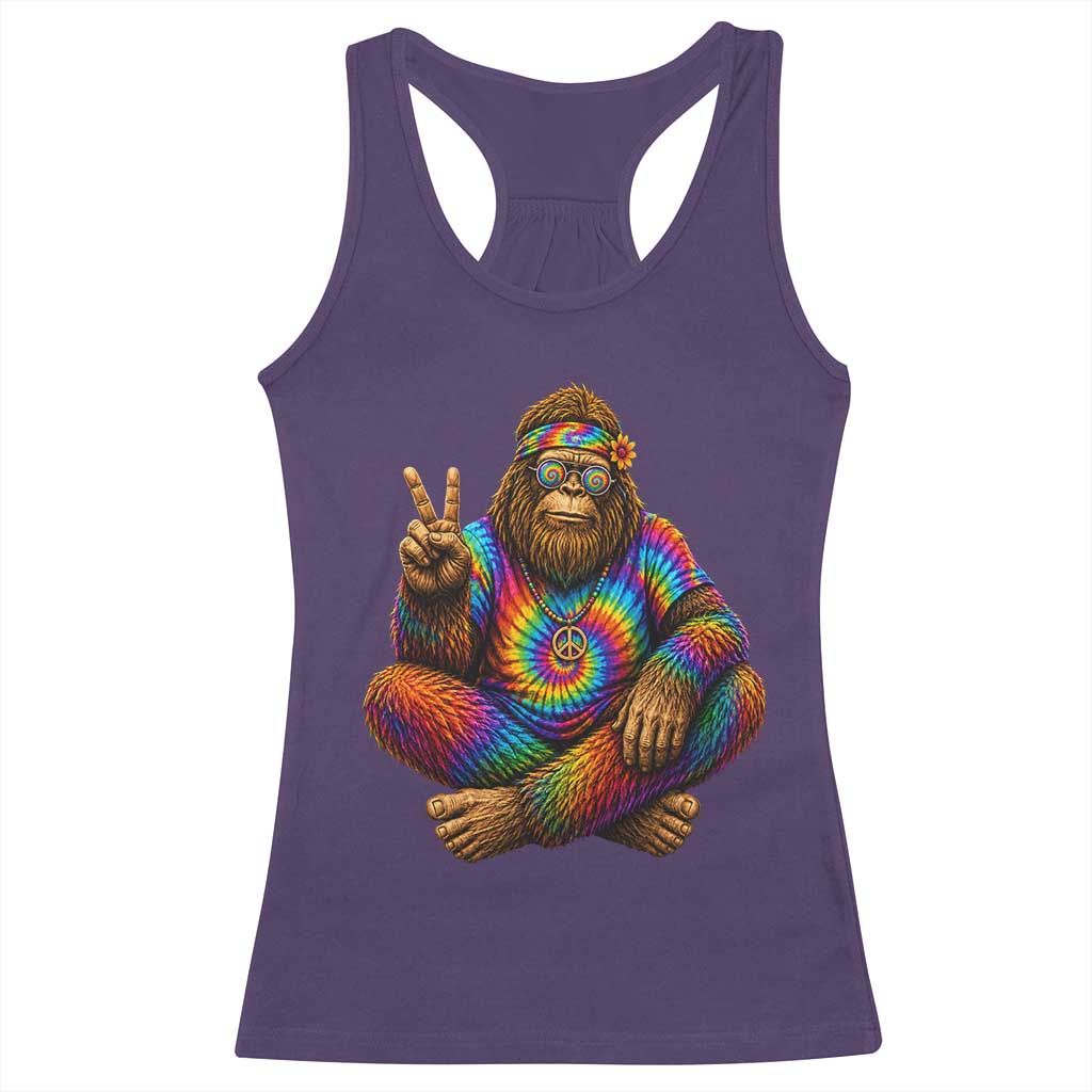 Hippie Bigfoot Peace Sign Tie Dye Sasquatch Racerback Tank Top