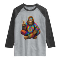 Hippie Bigfoot Peace Sign Tie Dye Sasquatch Raglan Shirt