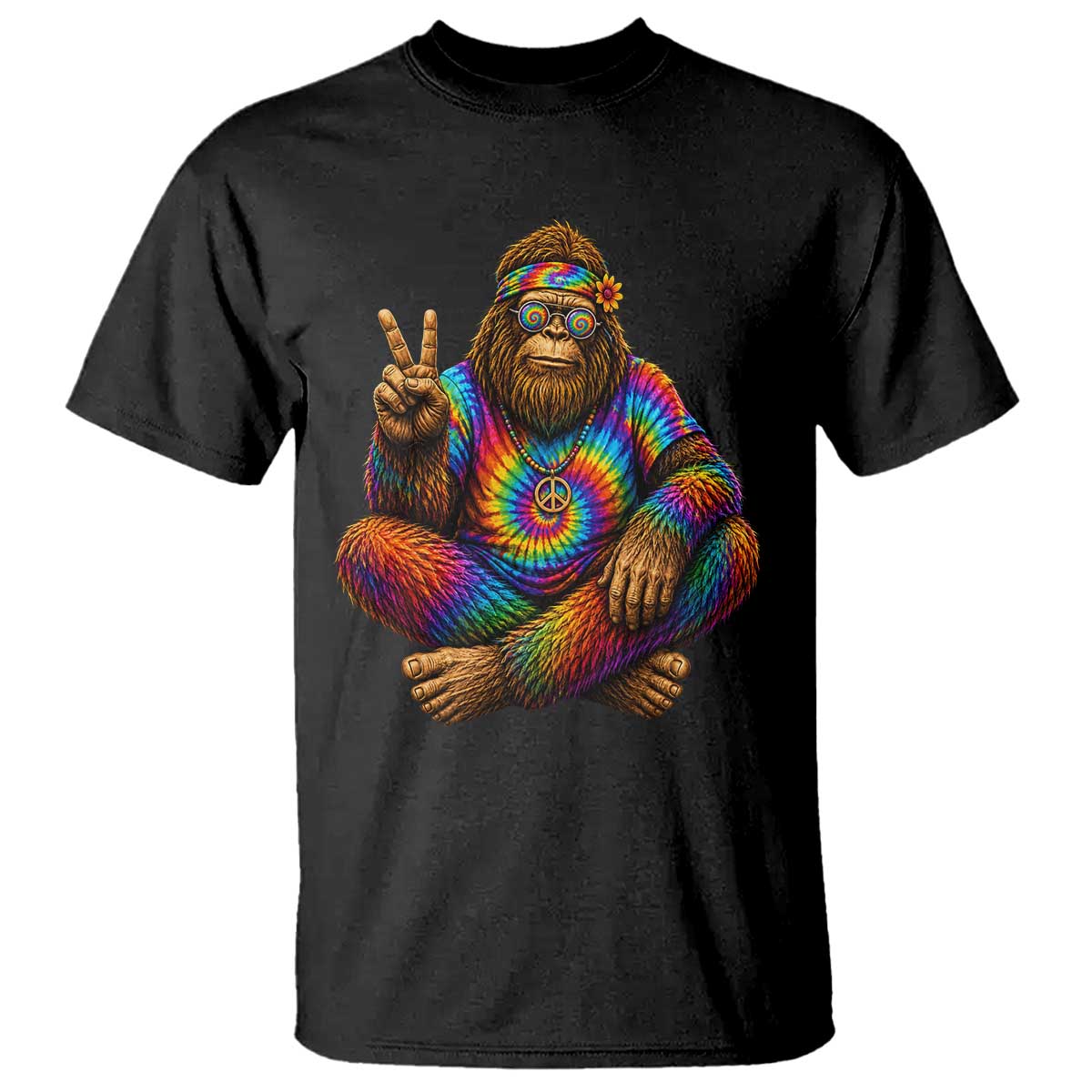 Hippie Bigfoot Peace Sign Tie Dye Sasquatch T Shirt