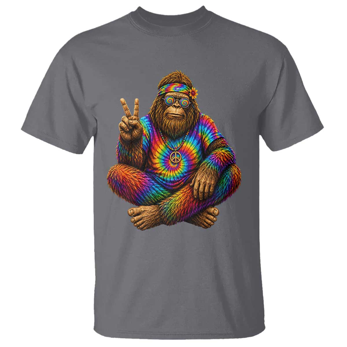 Hippie Bigfoot Peace Sign Tie Dye Sasquatch T Shirt