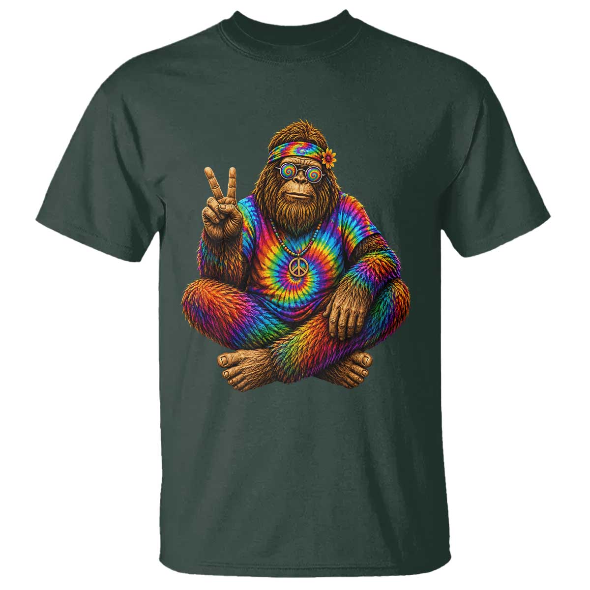 Hippie Bigfoot Peace Sign Tie Dye Sasquatch T Shirt