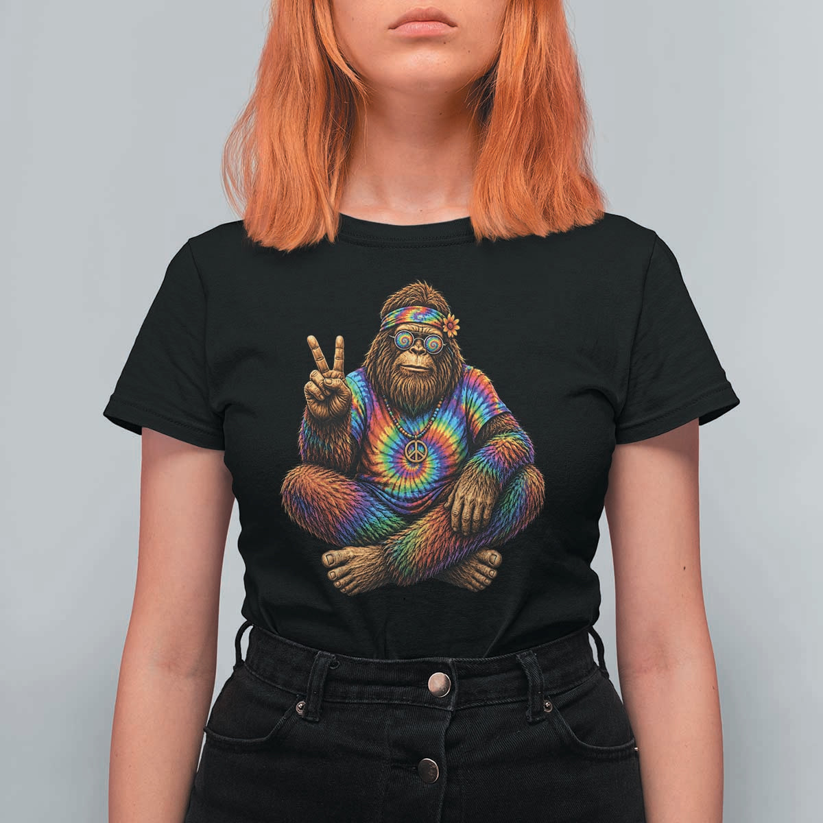 Hippie Bigfoot Peace Sign Tie Dye Sasquatch T Shirt For Women