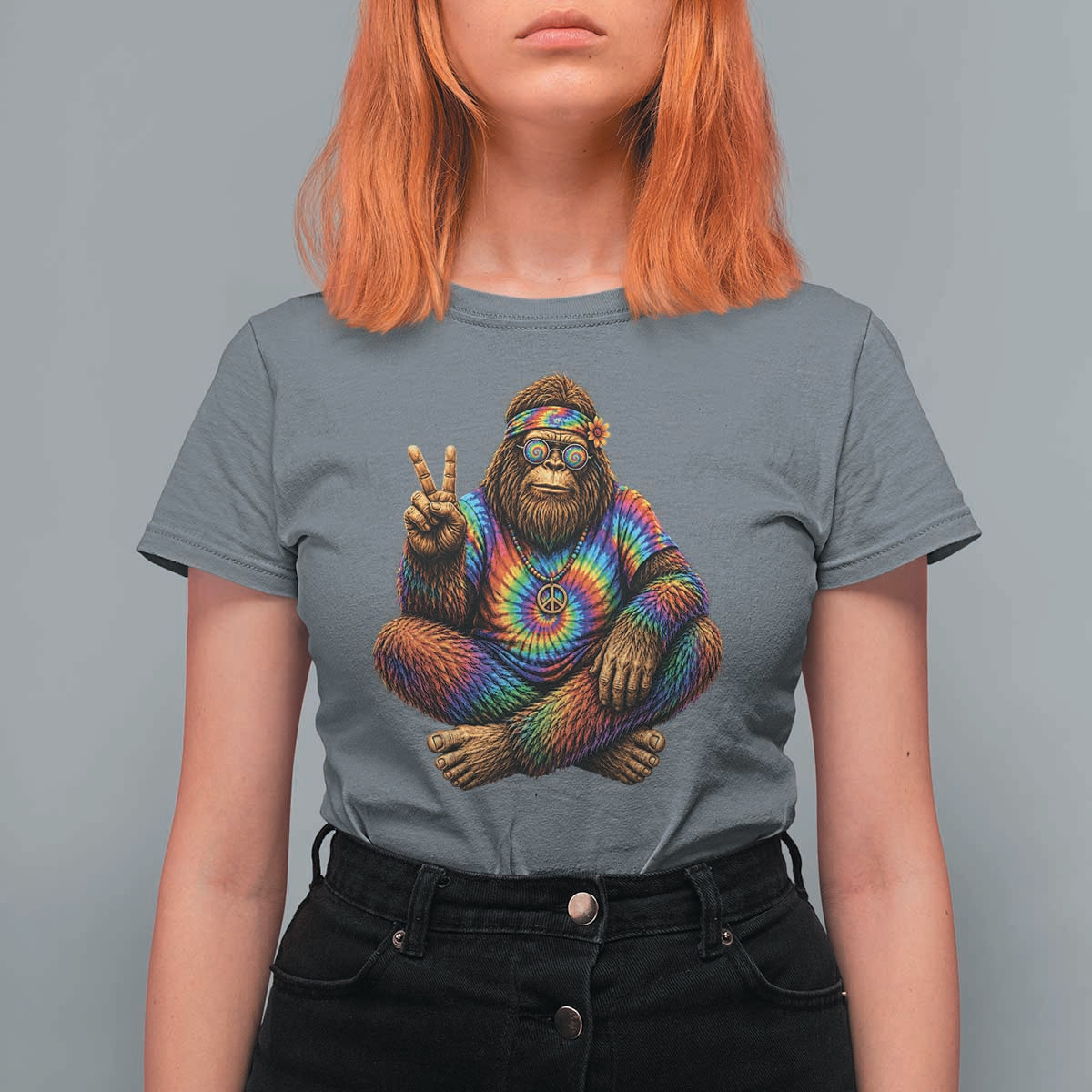 Hippie Bigfoot Peace Sign Tie Dye Sasquatch T Shirt For Women