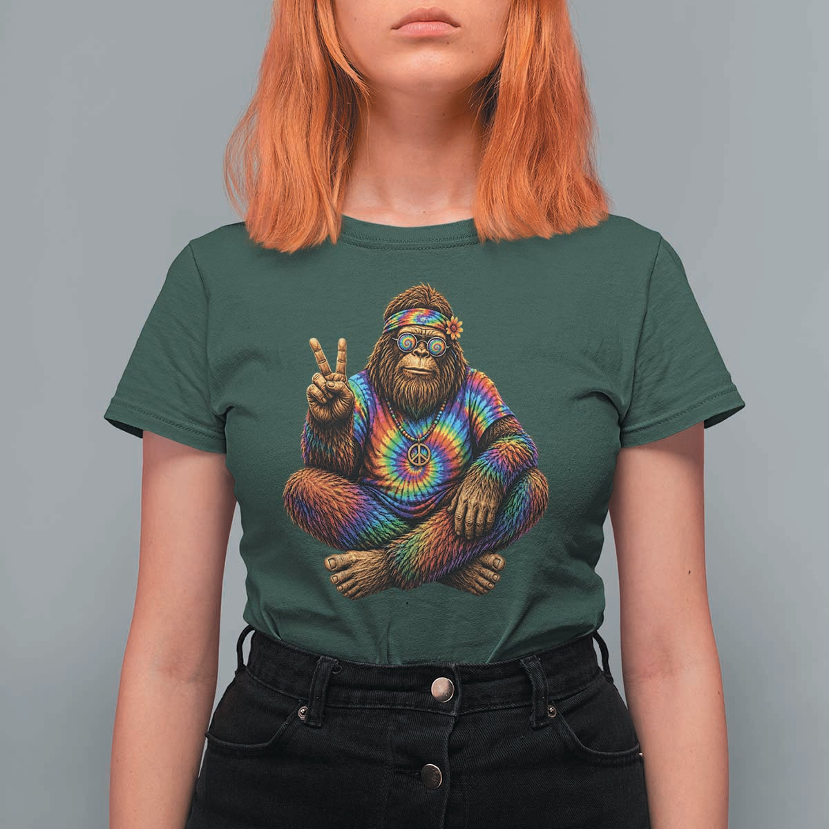 Hippie Bigfoot Peace Sign Tie Dye Sasquatch T Shirt For Women
