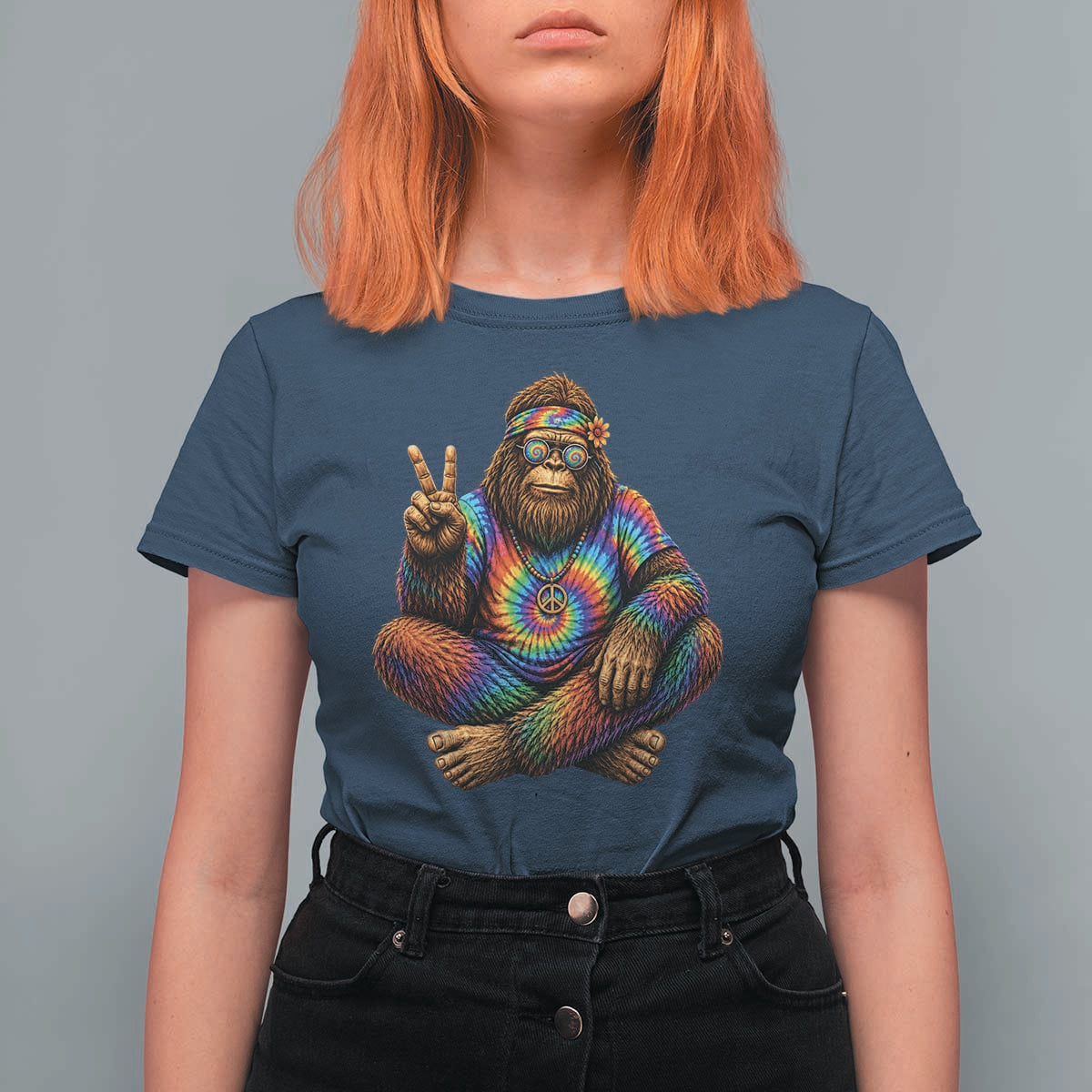 Hippie Bigfoot Peace Sign Tie Dye Sasquatch T Shirt For Women