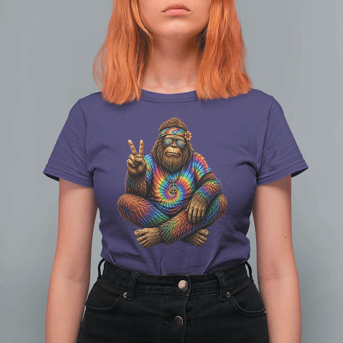 Hippie Bigfoot Peace Sign Tie Dye Sasquatch T Shirt For Women