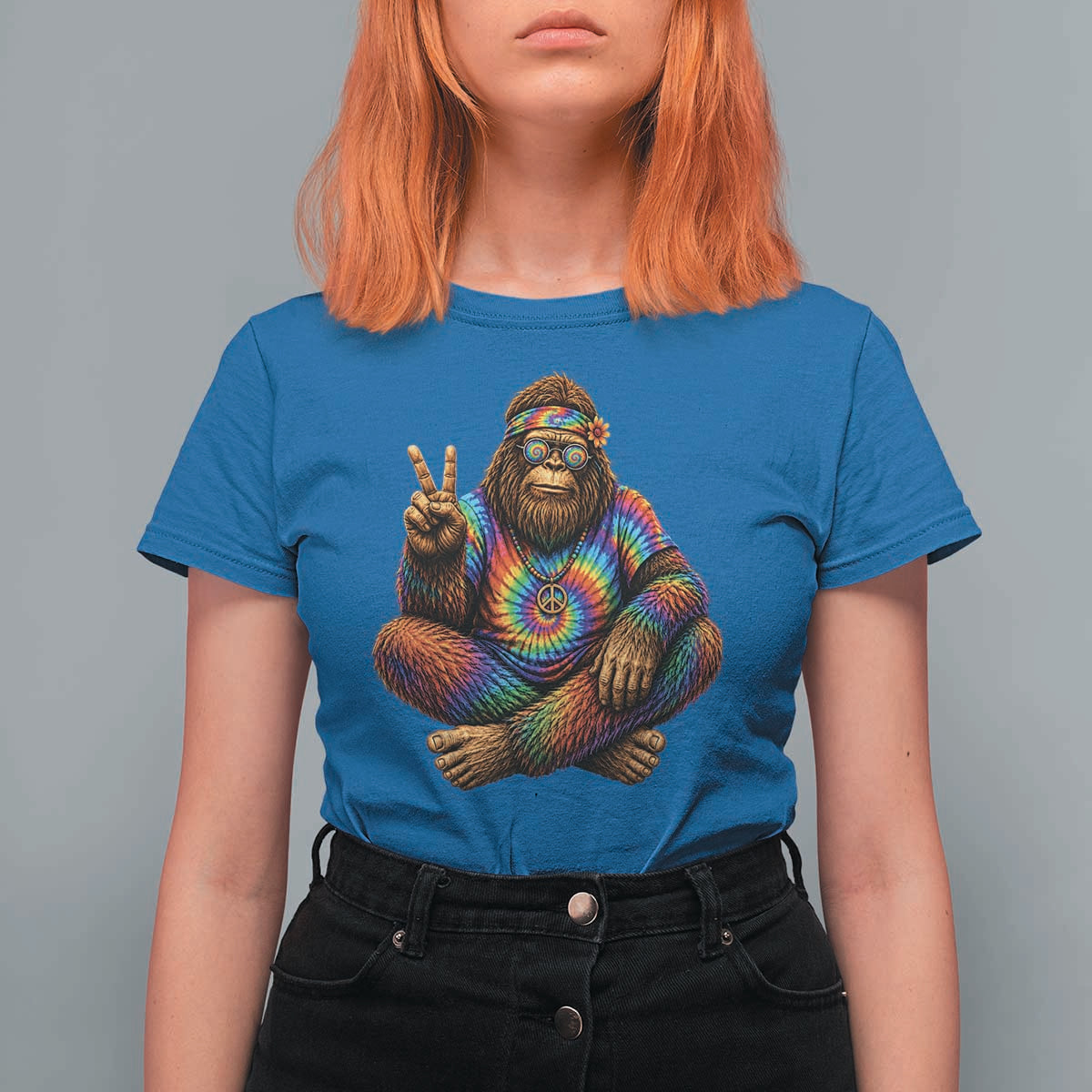 Hippie Bigfoot Peace Sign Tie Dye Sasquatch T Shirt For Women