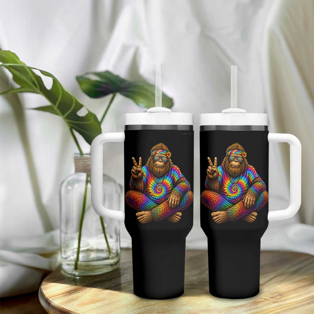 Hippie Bigfoot Peace Sign Tie Dye Sasquatch Tumbler With Handle