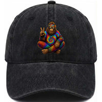Hippie Bigfoot Peace Sign Tie Dye Sasquatch Washed Cotton Baseball Cap