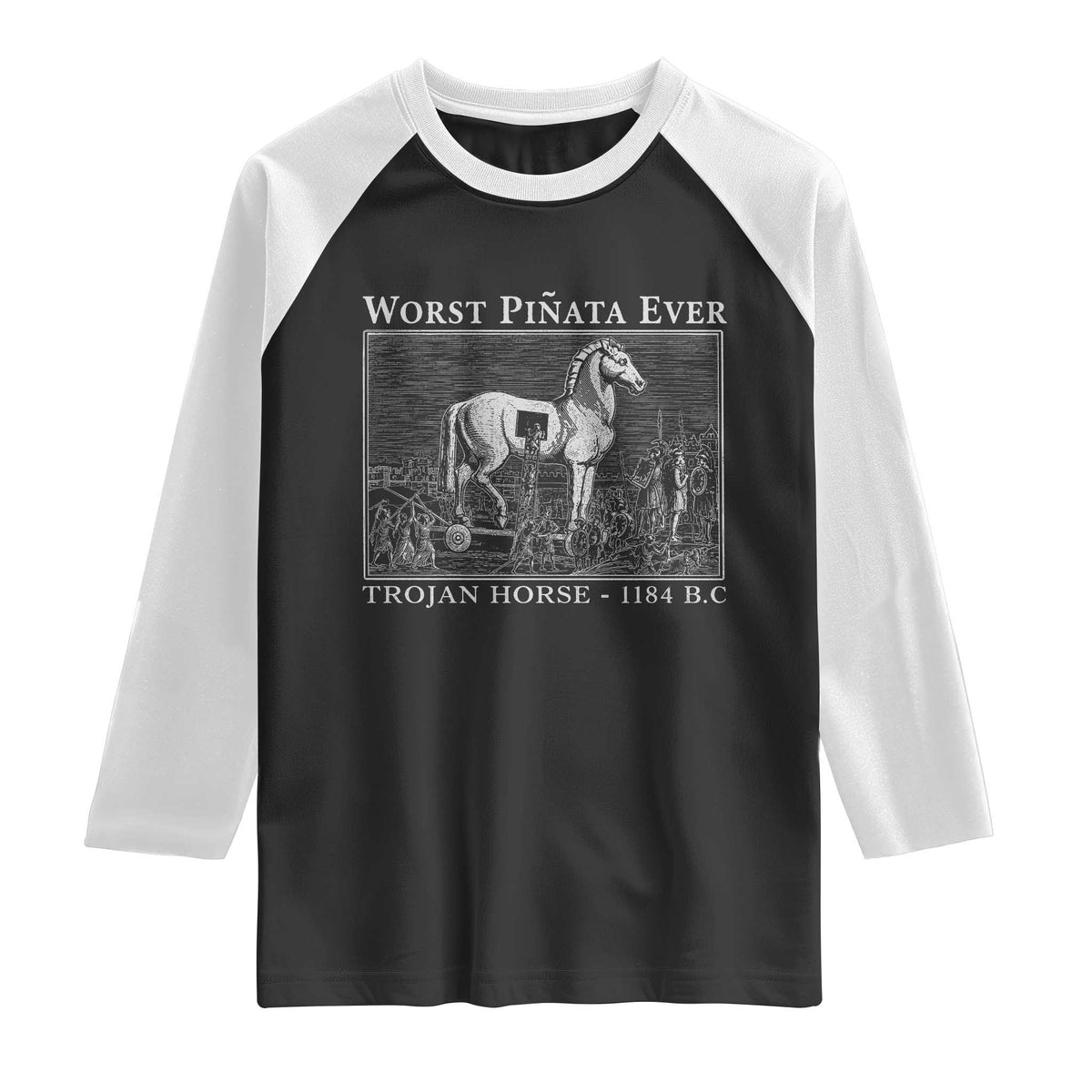 Worst Pinata Ever Trojan Horse Raglan Shirt Funny Greek Mythology History