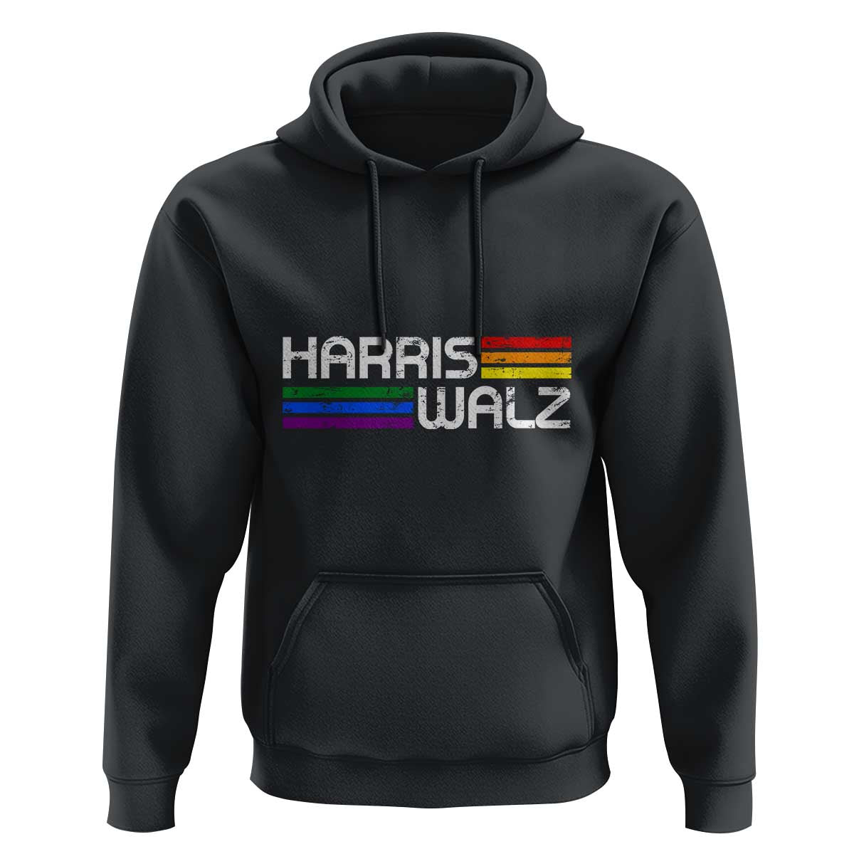 Harris Walz Hoodie LGBT Rainbow Flag Retro Faded Stripes - Wonder Print Shop