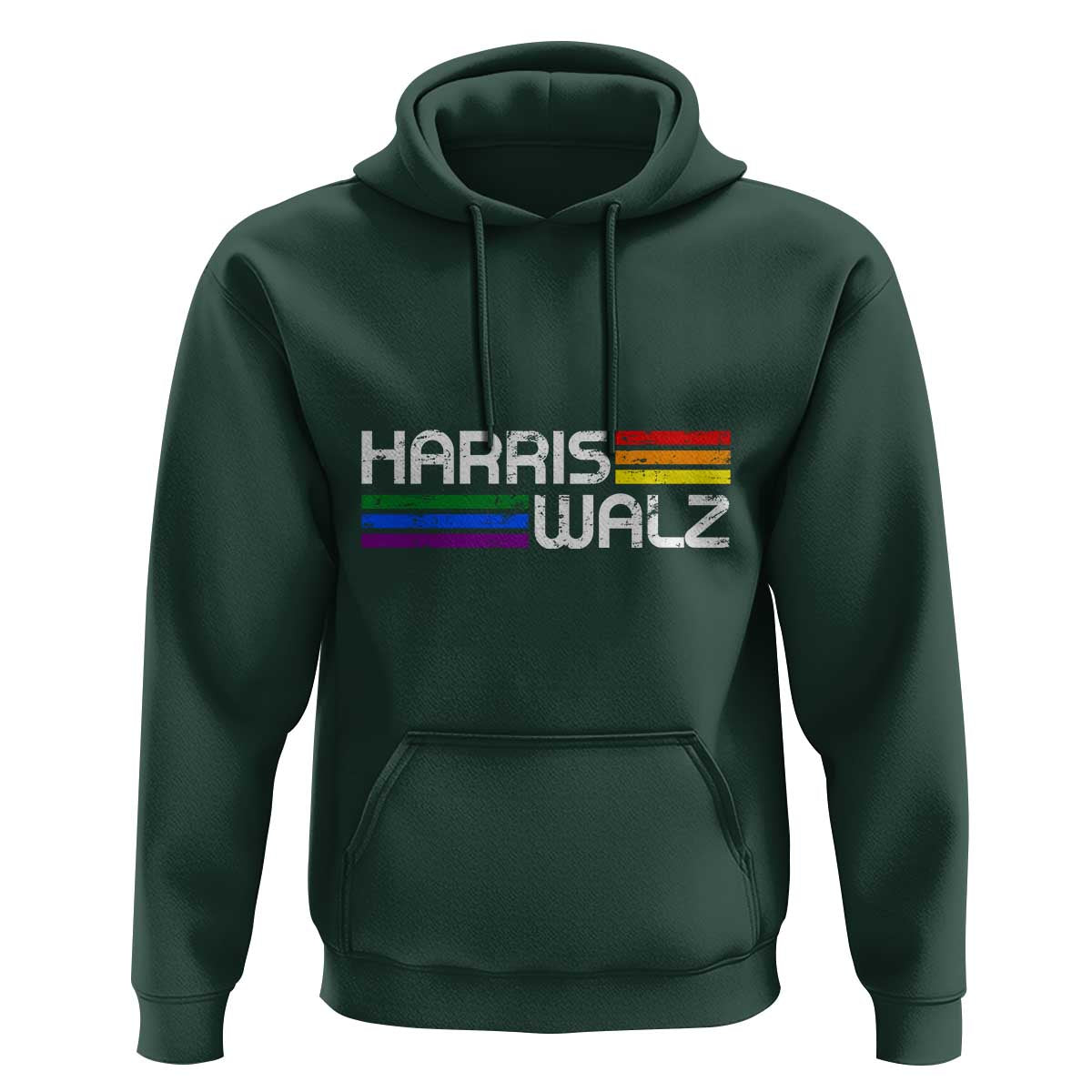 Harris Walz Hoodie LGBT Rainbow Flag Retro Faded Stripes - Wonder Print Shop