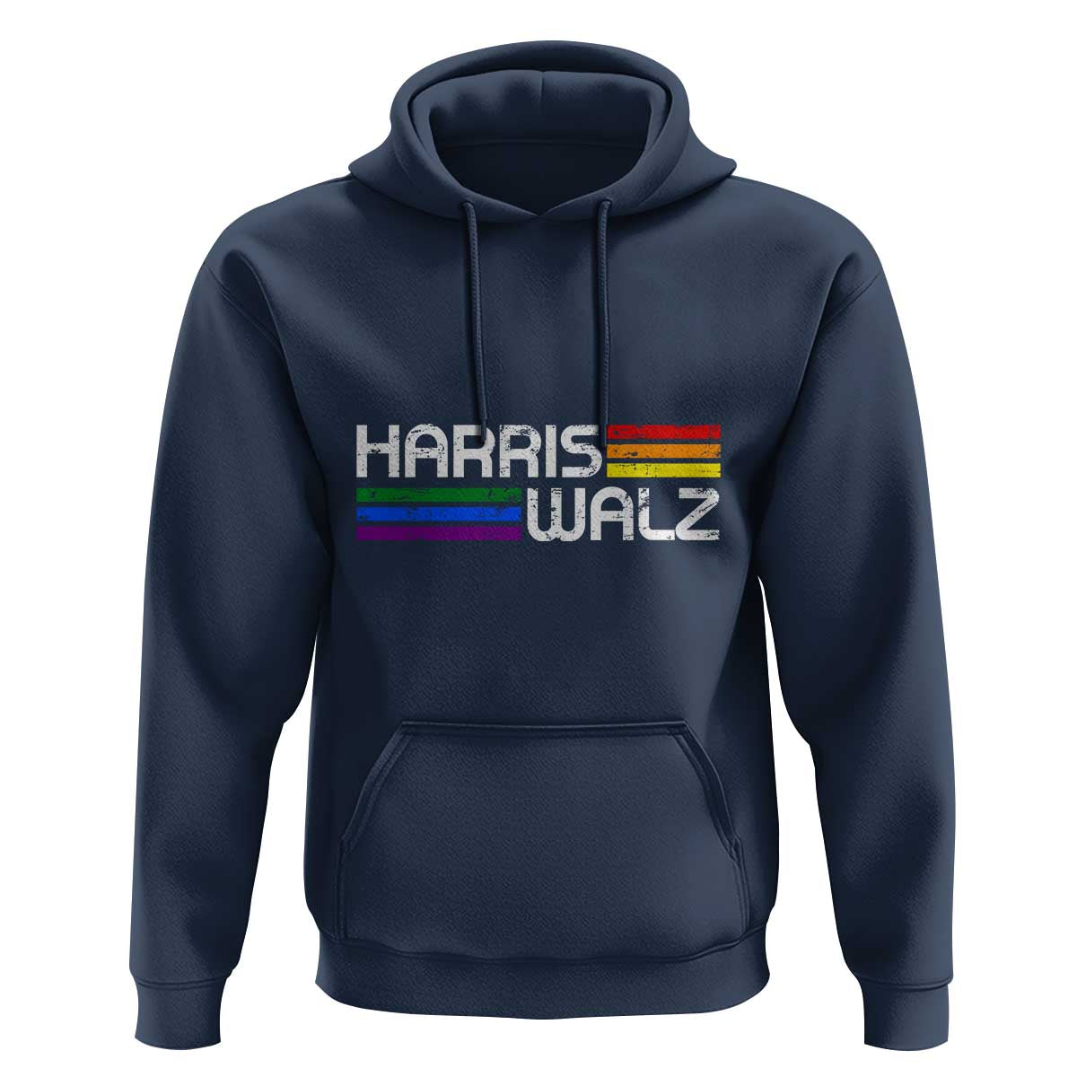 Harris Walz Hoodie LGBT Rainbow Flag Retro Faded Stripes - Wonder Print Shop