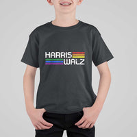 Harris Walz T Shirt For Kid LGBT Rainbow Flag Retro Faded Stripes - Wonder Print Shop