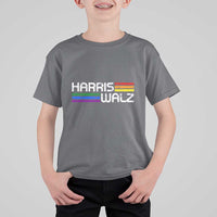 Harris Walz T Shirt For Kid LGBT Rainbow Flag Retro Faded Stripes - Wonder Print Shop