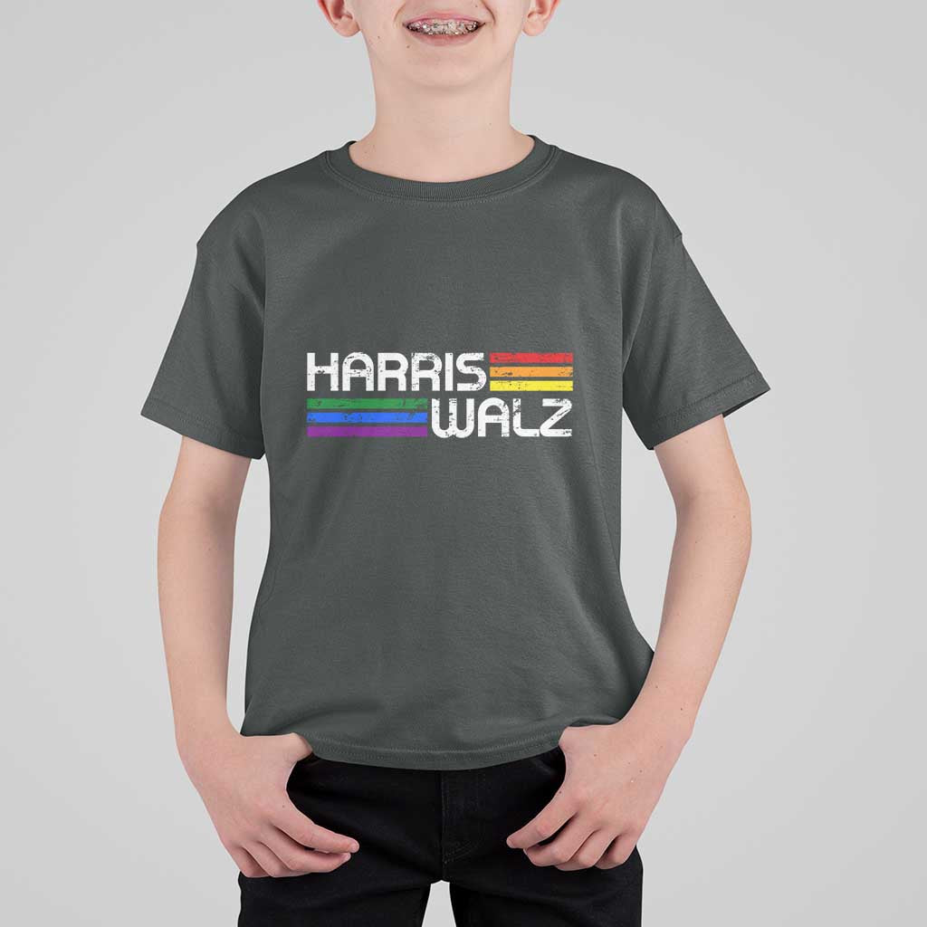 Harris Walz T Shirt For Kid LGBT Rainbow Flag Retro Faded Stripes - Wonder Print Shop