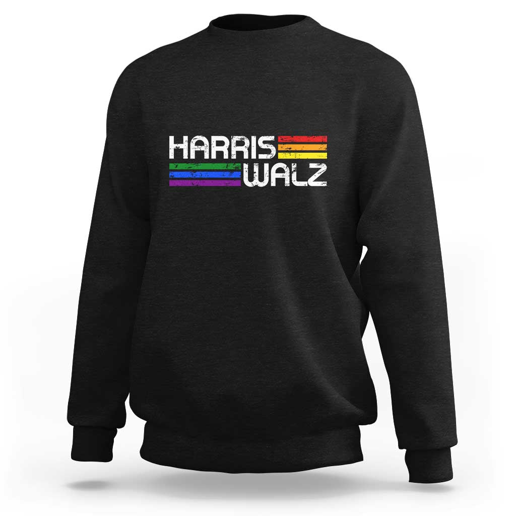 Harris Walz Sweatshirt LGBT Rainbow Flag Retro Faded Stripes - Wonder Print Shop
