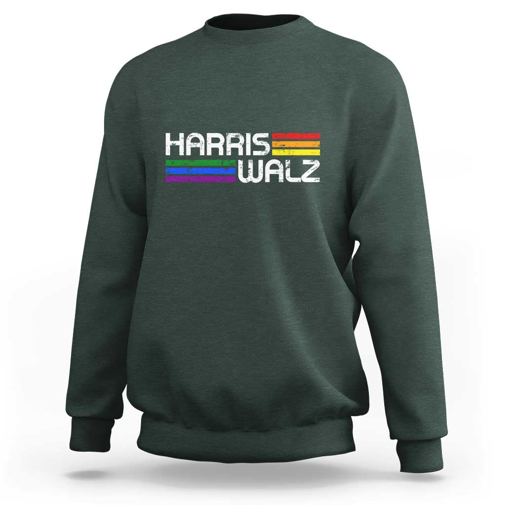 Harris Walz Sweatshirt LGBT Rainbow Flag Retro Faded Stripes - Wonder Print Shop
