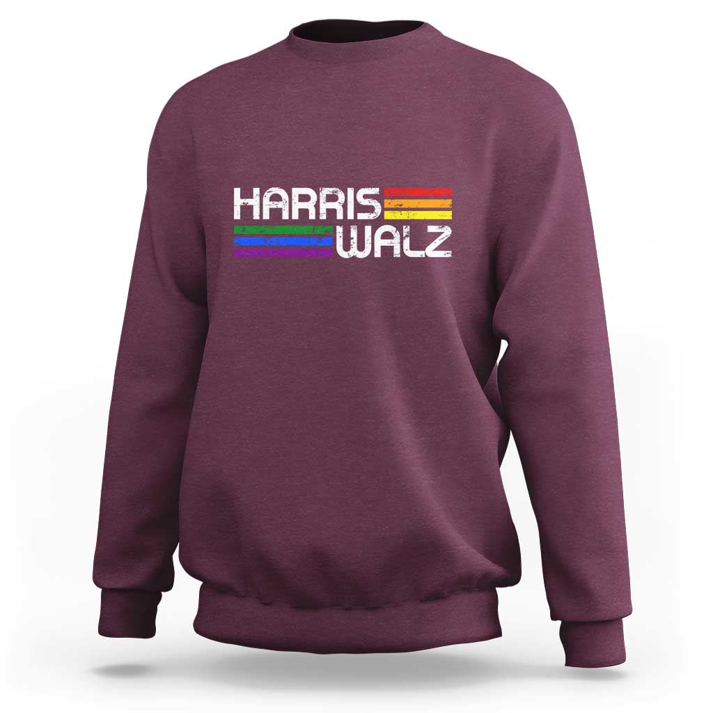 Harris Walz Sweatshirt LGBT Rainbow Flag Retro Faded Stripes - Wonder Print Shop
