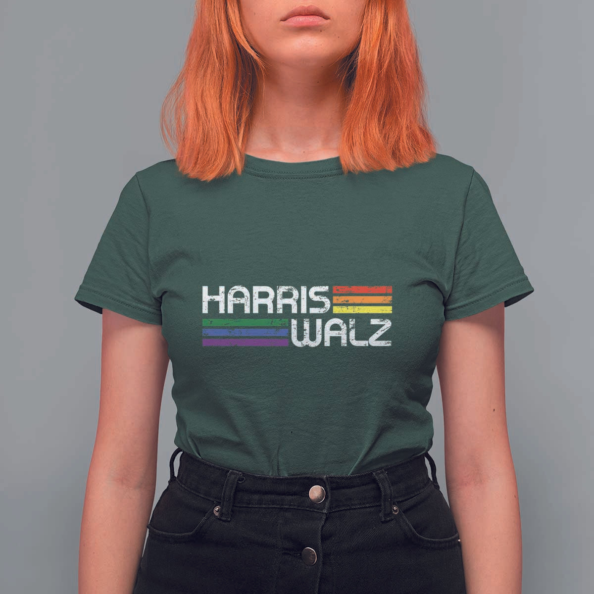 Harris Walz T Shirt For Women LGBT Rainbow Flag Retro Faded Stripes - Wonder Print Shop