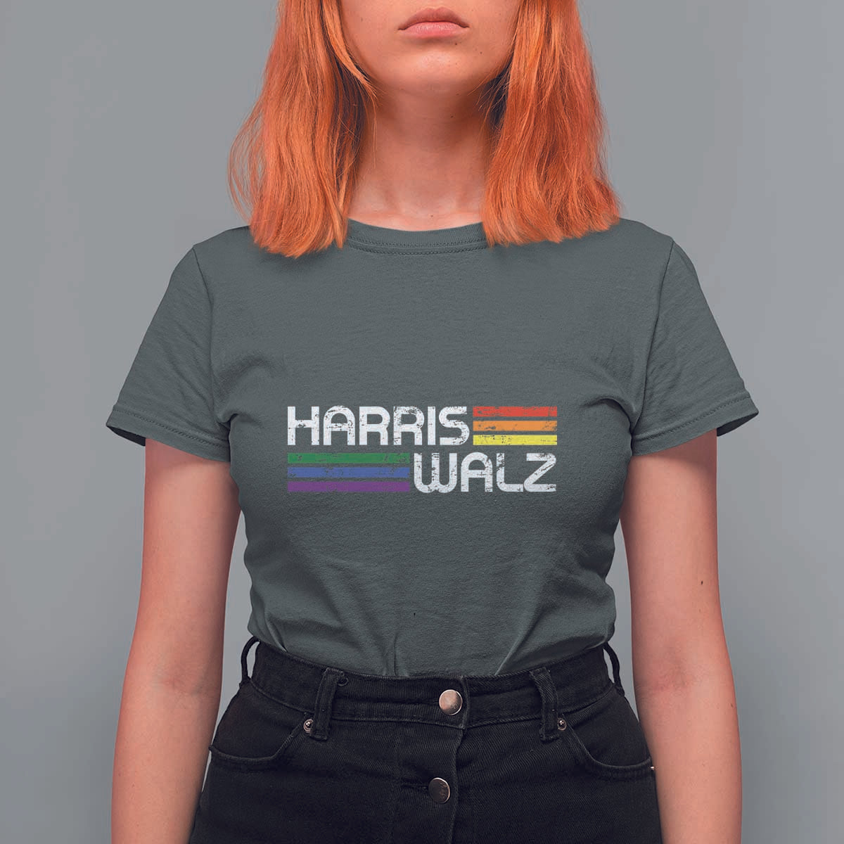 Harris Walz T Shirt For Women LGBT Rainbow Flag Retro Faded Stripes - Wonder Print Shop