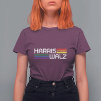Harris Walz T Shirt For Women LGBT Rainbow Flag Retro Faded Stripes - Wonder Print Shop