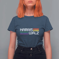Harris Walz T Shirt For Women LGBT Rainbow Flag Retro Faded Stripes - Wonder Print Shop
