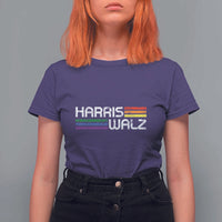 Harris Walz T Shirt For Women LGBT Rainbow Flag Retro Faded Stripes - Wonder Print Shop