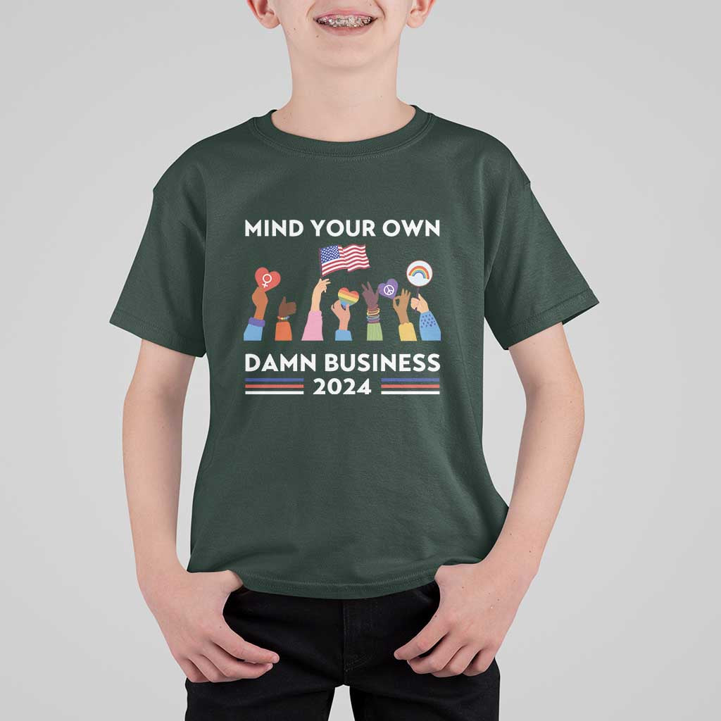 Harris Walz T Shirt For Kid Mind Your Own Damn Business 2024 American Flag Rainbow LGBT - Wonder Print Shop